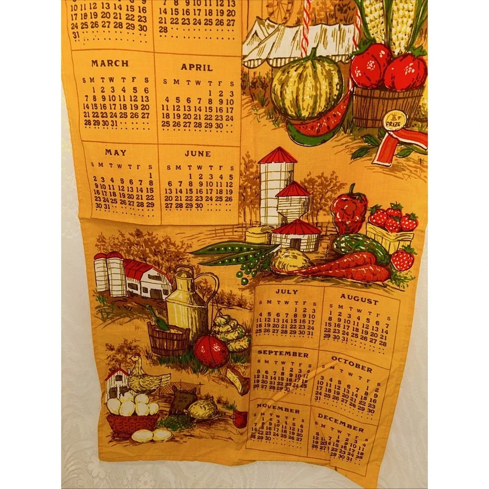 Vintage Linen Tea Towel / Wall Hanging Calendar‎ County/State Fair Pattern 1982